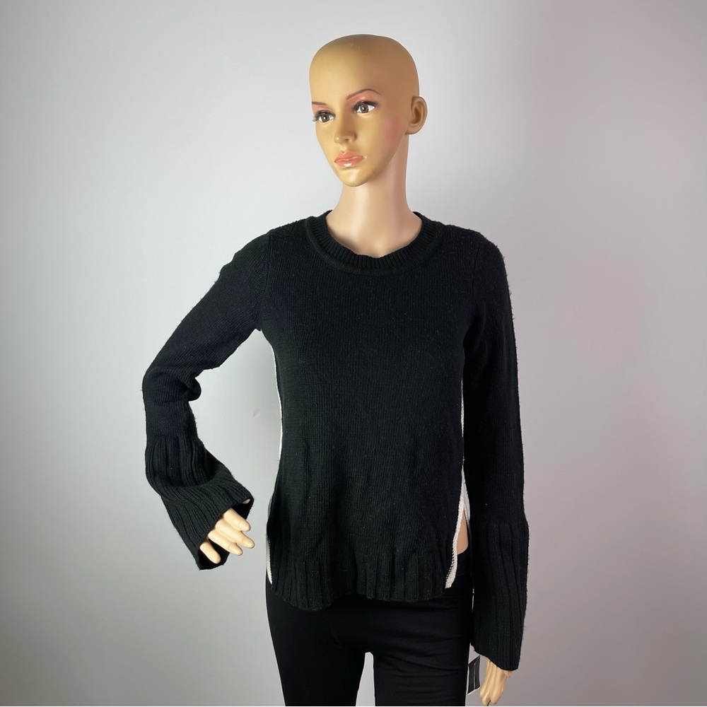 Black and White Side Slit Cable Knit Sweater